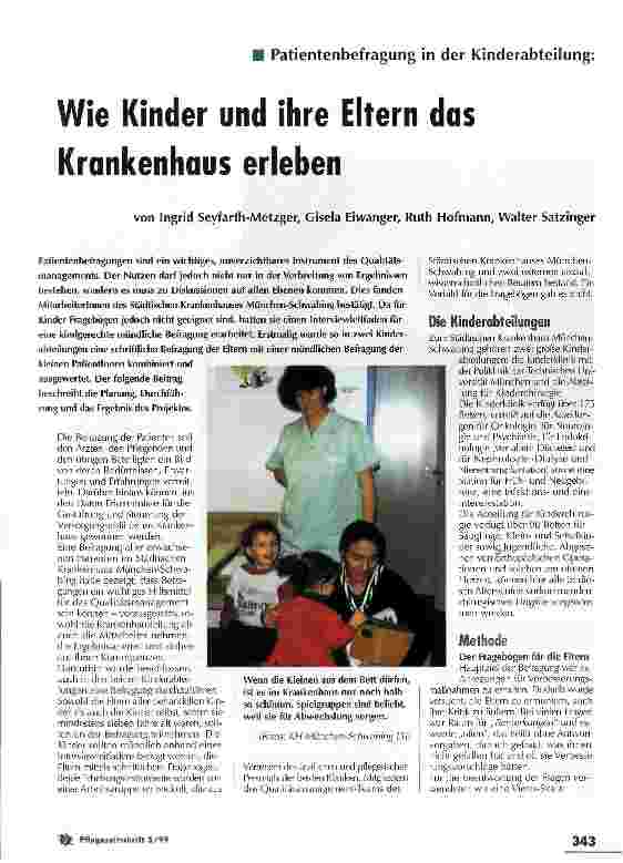 Vorschauseite 1: Wie Kinder und ihre Eltern das Krankenhaus erleben Patientenbefragung in der Kinderabteilung