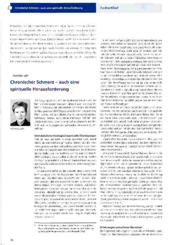 Vorschauseite 1: Chronischer Schmerz - auch eine spirituelle Herausforderung