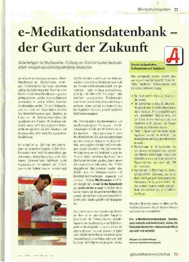 Vorschauseite 1: e-Medikationsdatenbank -der Gurt der Zukunft