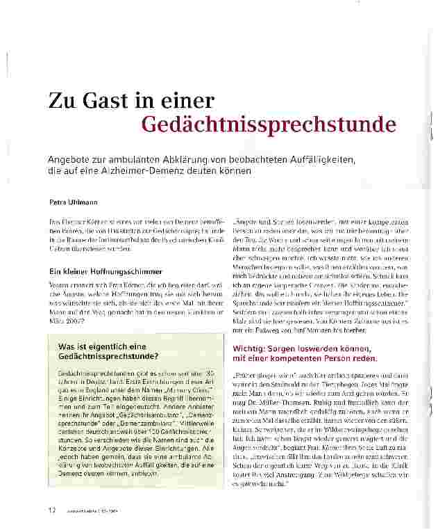 Vorschauseite 1: Zu Gast in einer Gedächtnissprechstunde