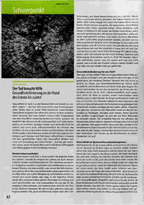 Vorschauseite 1: Der Tod braucht Hilfe Gesundheitsförderung an der Hand des Lebens bis zuletzt