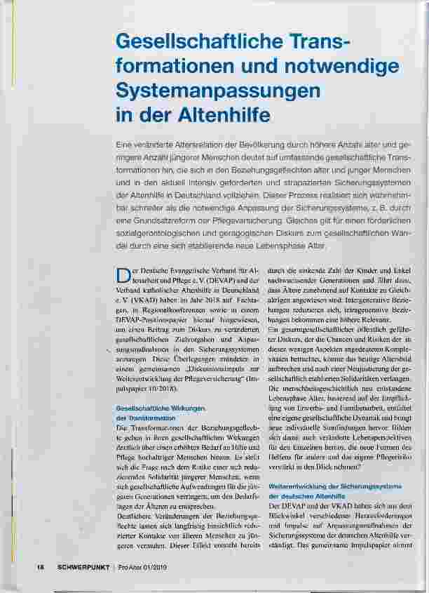 Vorschauseite 1: Gesellschaftliche Transformationen und notwendige Systemanpassungen in der Altenhilfe