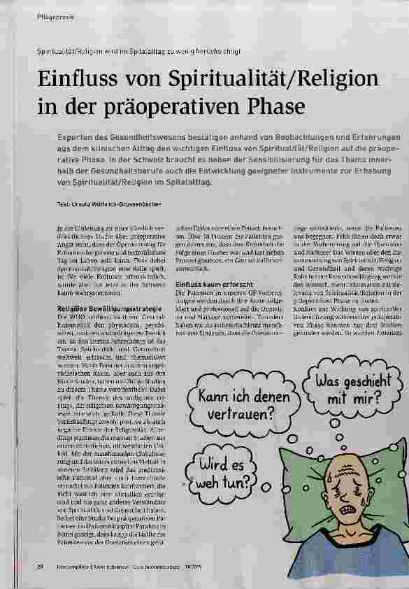 Vorschauseite 1: Einfluss von Spiritualität/Religion in der präoperativen Phase