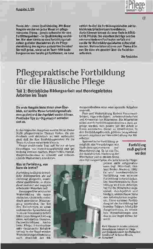 Vorschauseite 1: Pflegepraktische Fortbildung für die Häusliche Pflege Teil 1 : Betriebliche Bildungsarbeit und theoriegeleitetes Arbeiten im Team