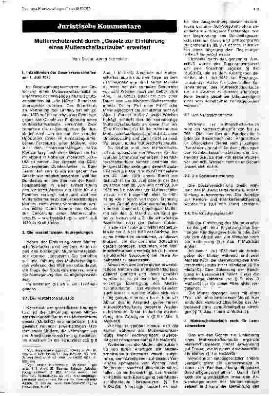 Vorschauseite 1: Mutterschutzrecht durch Gesetz der Einführung eines Mutterschaftsurlaubs erweitert