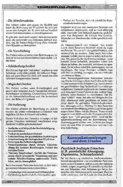 Vorschauseite 2: Die psychische Situation des langfristig beatmeten Patienten - aus Sicht des Patienten, - aus Sicht der Pflegenden