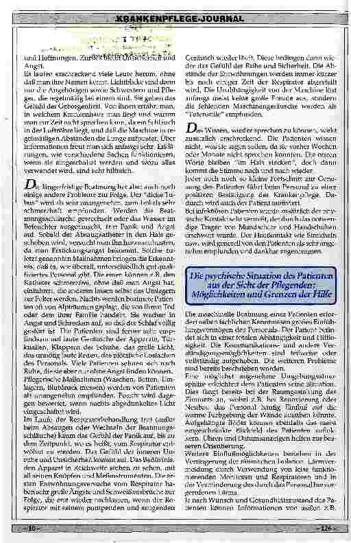 Vorschauseite 5: Die psychische Situation des langfristig beatmeten Patienten - aus Sicht des Patienten, - aus Sicht der Pflegenden