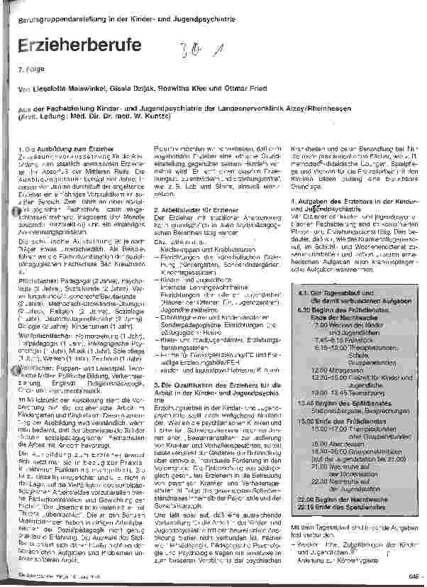 Vorschauseite 1: Erzieherberufe Berufsgruppen in der Kinder und Jugendpsychiatrie 7. Folge