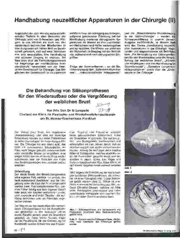 Vorschauseite 1: Die Behandlung von Silikonprothesen für den Wiederaufbau oder die Vergrößerung der weiblichen Brust