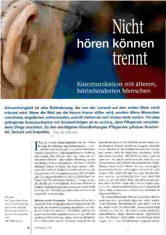 Vorschauseite 1: Nicht hören können trenntKommunikation mit älteren, hörbehinderten Menschen