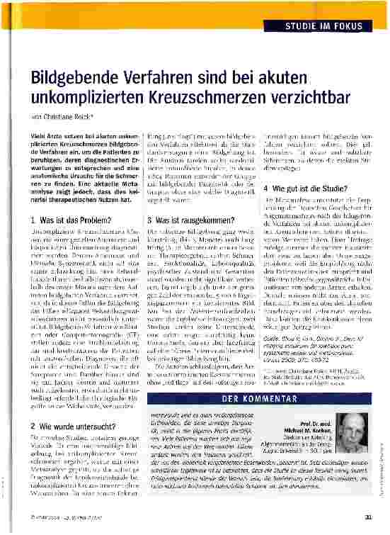 Vorschauseite 1: Bildgebende Verfahren sind bei akuten unkomplizierten Kreuzschmerzen verzichtbar