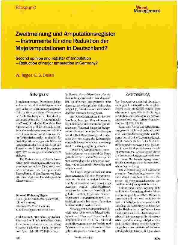 Vorschauseite 1: Zweitmeinung und Amputationsregister - Instrumente für eine Reduktion der Majoramputationen in Deutschland?
