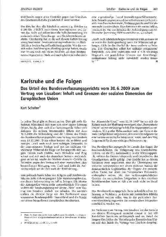 Vorschauseite 1: Das Urteil des Bundesverfassungsgerichts vom 30.6.2009 zum Vertrag von Lissabon: Inhalt und Grenzen der sozialen Dimension der Europäischen Union