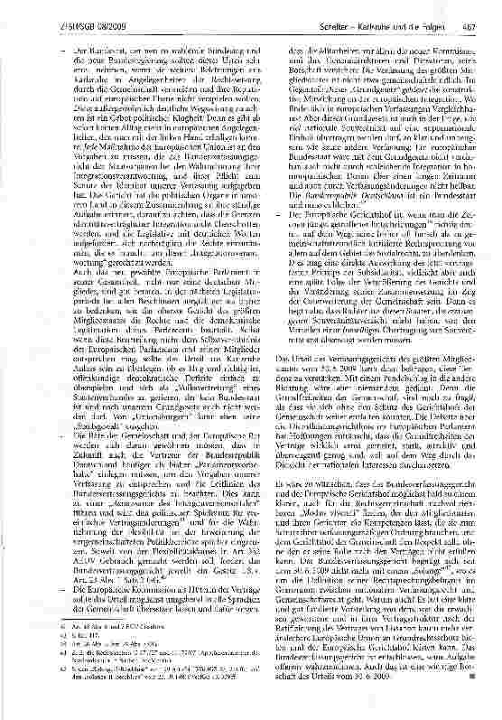 Vorschauseite 5: Das Urteil des Bundesverfassungsgerichts vom 30.6.2009 zum Vertrag von Lissabon: Inhalt und Grenzen der sozialen Dimension der Europäischen Union