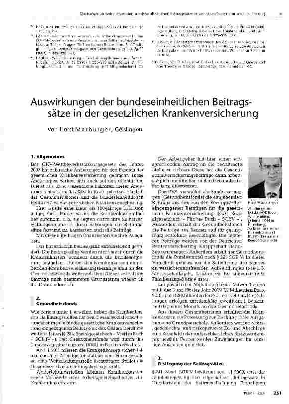 Vorschauseite 1: Auswirkungen der bundeseinheitlichen Beitragssätze in der gesetzlichen Krankenversicherung