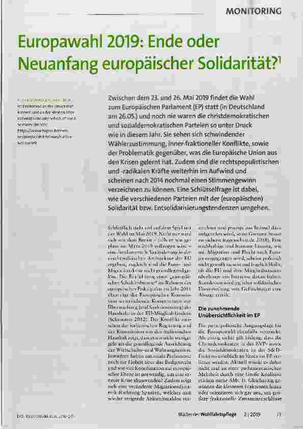 Vorschauseite 1: Europawahl 2019: Ende oder Neuanfang europäischer Solidarität?