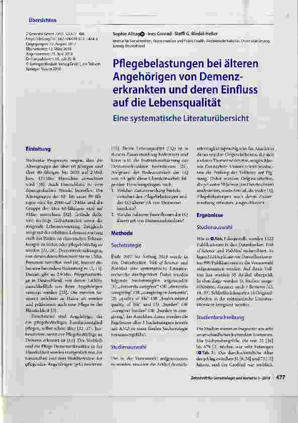 Vorschauseite 1: Pflegebelastungen bei älteren Angehörigen von Demenzerkrankten und deren Einfluss auf die Lebensqualität