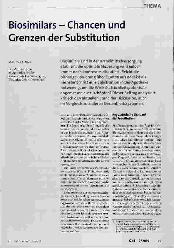 Vorschauseite 1: Biosimilars-Chancen und Grenzen der Substitution
