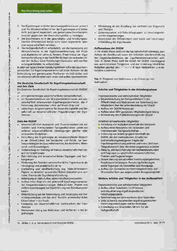 Vorschauseite 3: Memorandum: Gründung der Deutschen Gesellschaft für Ergotherapiewissenschaft (DGEW) Ausgangslage, Handlungsbedarf und Strategien