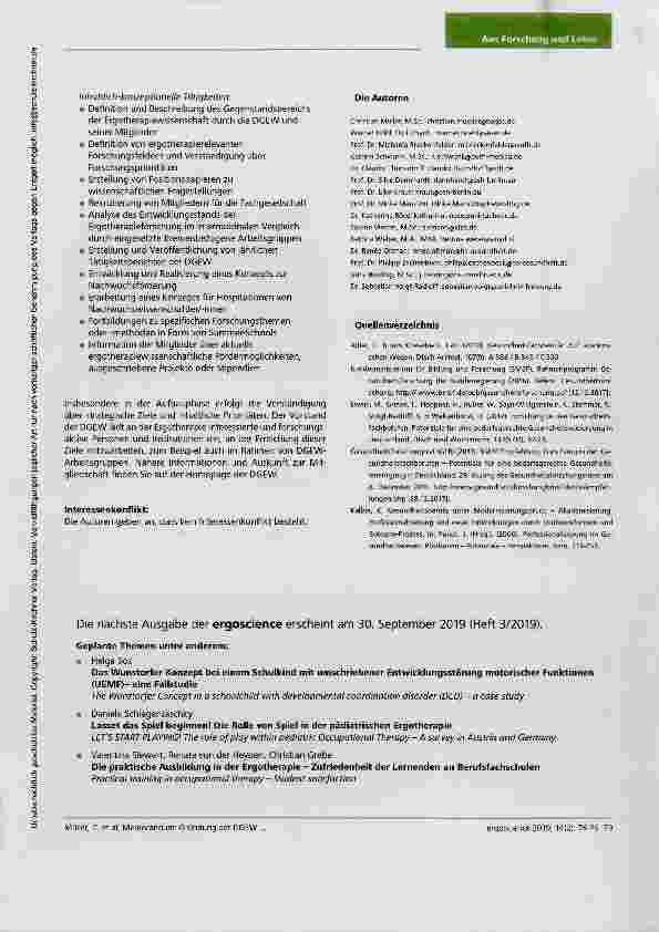 Vorschauseite 4: Memorandum: Gründung der Deutschen Gesellschaft für Ergotherapiewissenschaft (DGEW) Ausgangslage, Handlungsbedarf und Strategien