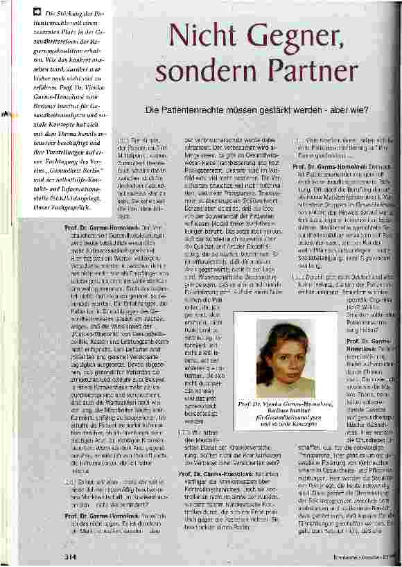 Vorschauseite 1: Nicht Gegner, sondern Partner Die Patientenrechte müssen gestärkt werden aber wie?
