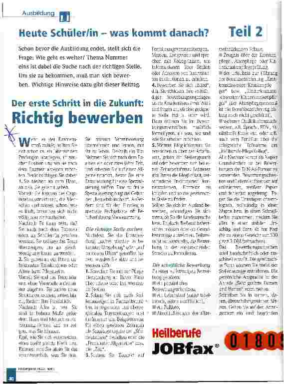 Vorschauseite 1: Heute Schüler/in - was kommt danach? Teil 2: Richtig bewerben