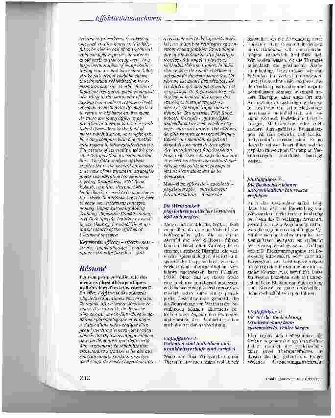 Vorschauseite 2: Gibt es einen Wirksamkeitsnachweis für physiotherapeutische Verfahren bei zerebralen Insulten?
