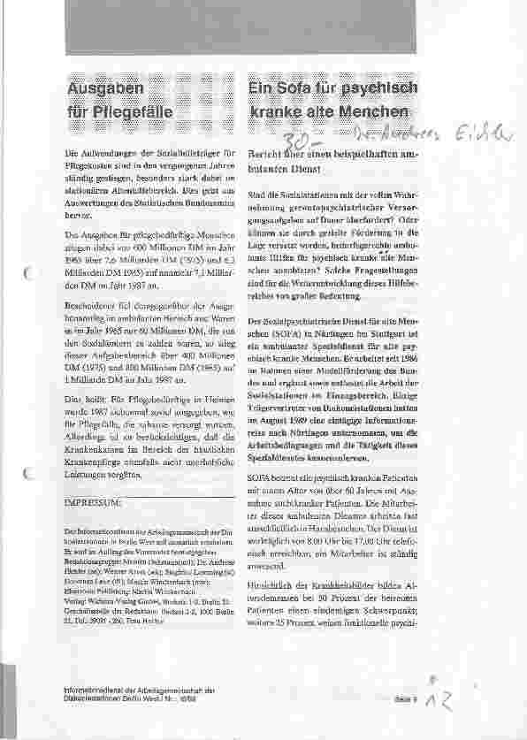 Vorschauseite 1: Ein Sofa für psychisch kranke alte Menschen