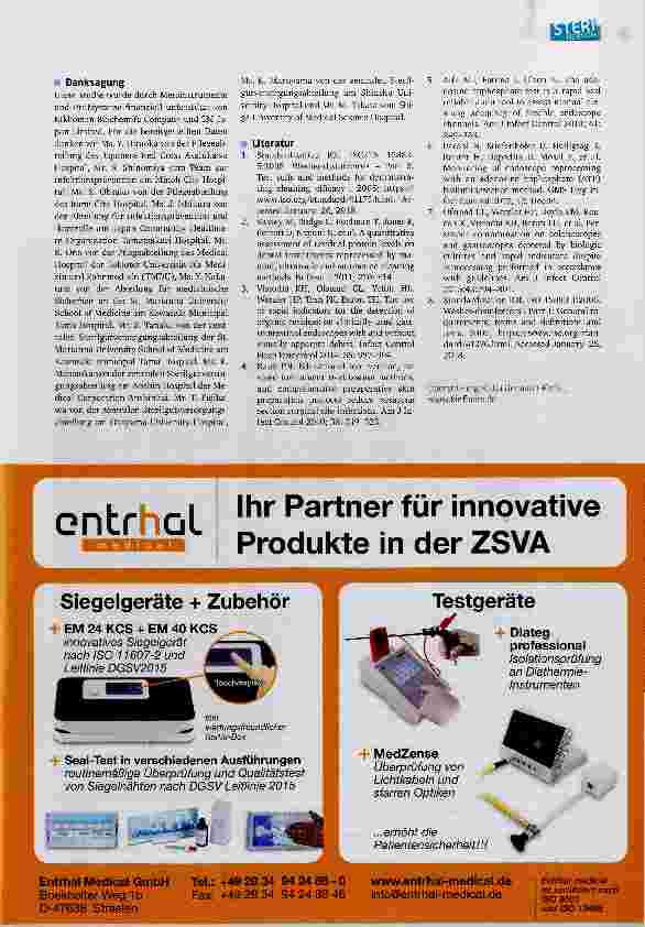 Vorschauseite 6: ATP-Messungen zur Beurteilung der Sauberkeit chirurgischer Instrumente vor ihrer Anwendung; eine multizentrische Studie