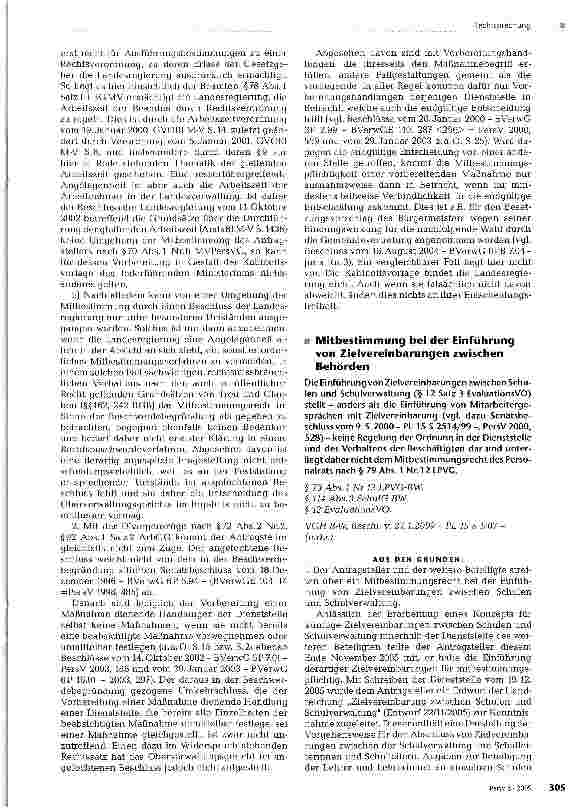 Vorschauseite 1: Mitbestimmung bei der Einführung von Zielvereinbarungen zwischen Behörden