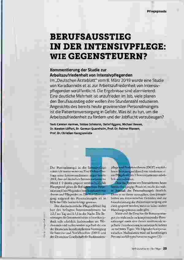 Vorschauseite 1: BERUFSAUSSTIEG IN DER INTENSIVPFLEGE; WIE GEGENSTEUERN?