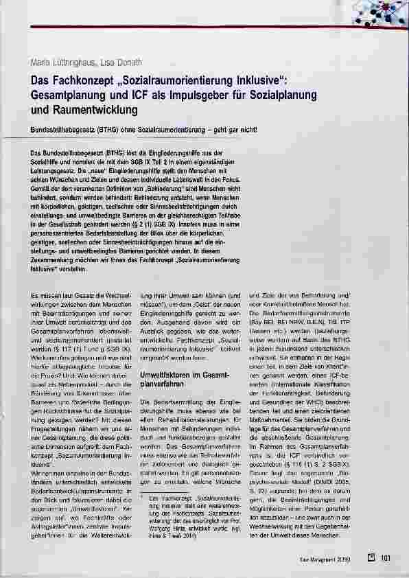 Vorschauseite 1: Das Fachkonzept „Sozialraumorientierung Inklusive“: Gesamtplanung und ICF als Impulsgeber für Sozialplanung und Raumentwicklung