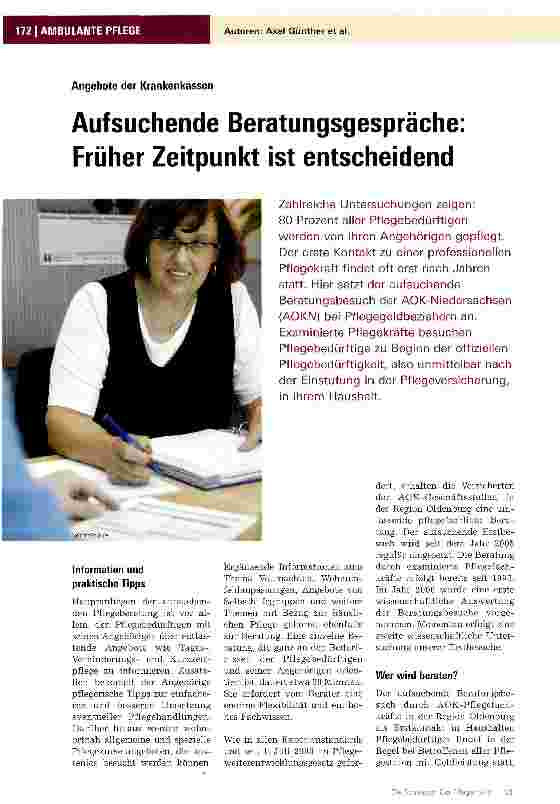 Vorschauseite 1: Aufsuchende Beratungsgespräche Früher Zeitpunkt ist entscheidend