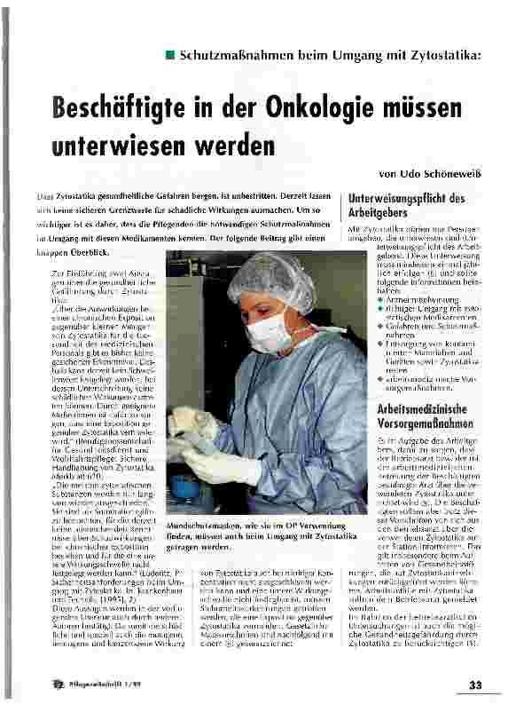 Vorschauseite 1: Schutzmaßnahmen beim Umgang mit Zytostatika: Beschäftigte in der Onkologie müssen unterwiesen werden