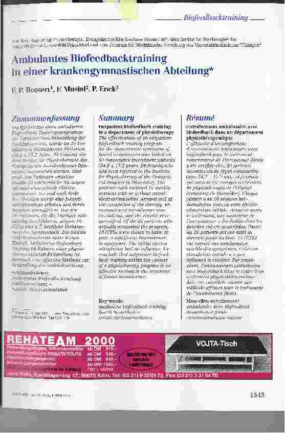 Vorschauseite 1: Ambulantes Biofeedbacktrainingin in einer krankengymnastischen Abteilung