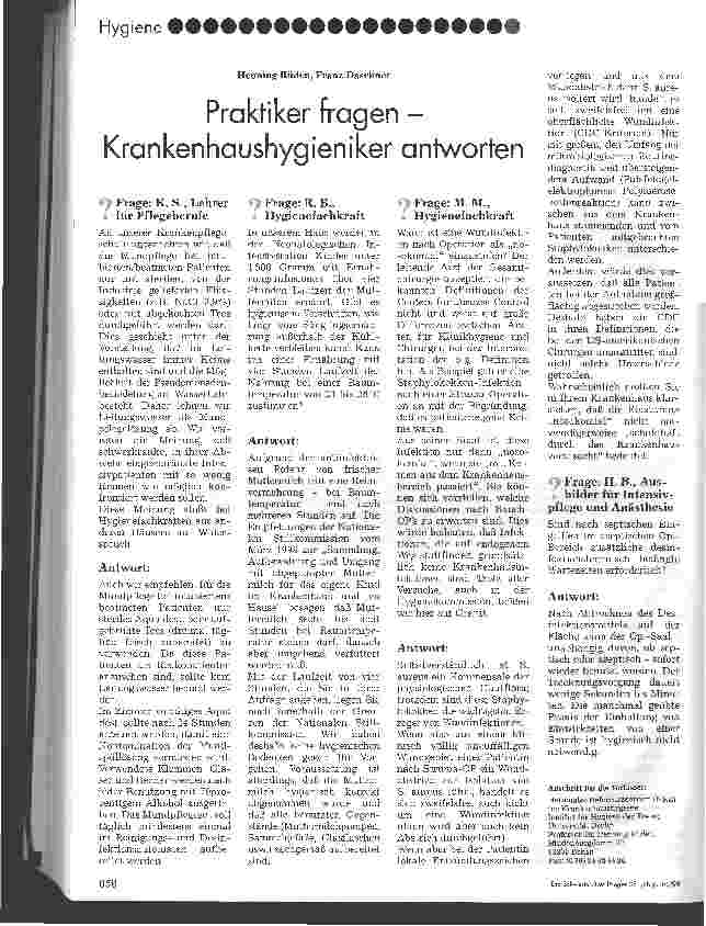 Vorschauseite 1: Praktiker fragen - Krankenhaushygieniker antworten