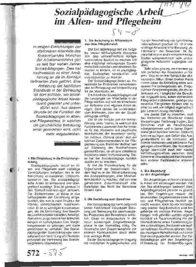 Vorschauseite 1: Sozialpädagogische Arbeit im Altenund Pflegeheim