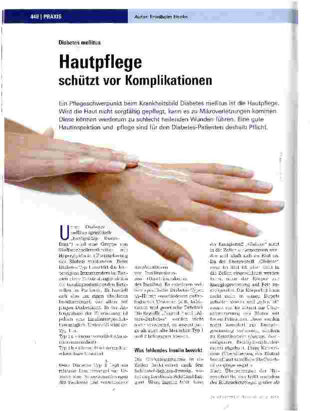 Vorschauseite 1: Diabetes mellitusHautpflege schützt vor Komplikationen
