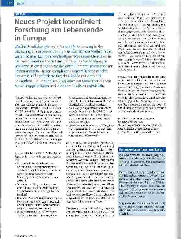 Vorschauseite 1: Neues Projekt koordiniert Forschung am Lebensende in Europa