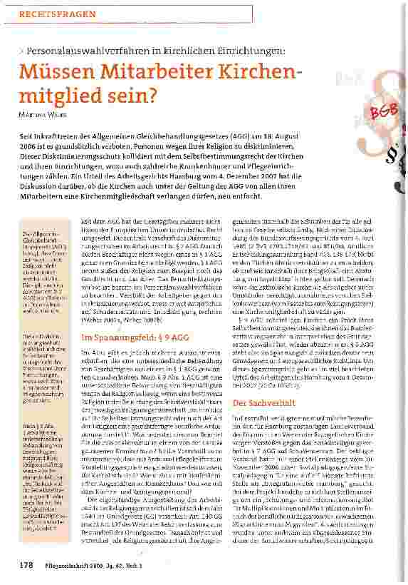 Vorschauseite 1: Müssen Mitarbeiter Kirchenmitglied sein?