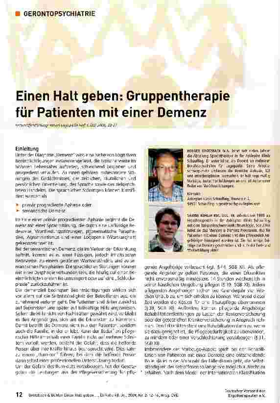 Vorschauseite 1: Einen Halt geben: Gruppentherapie für Patienten mit einer Demenz