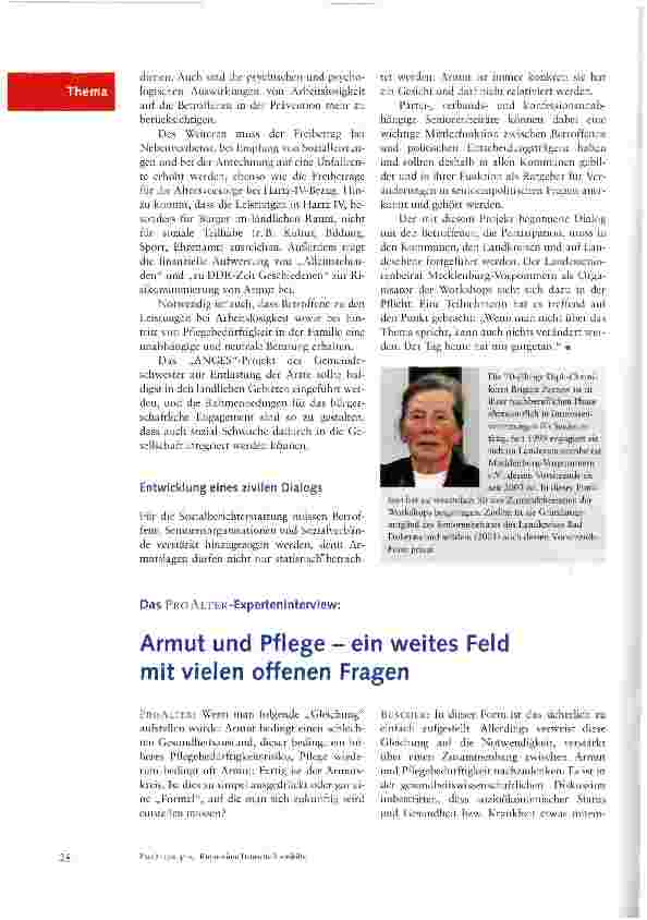 Vorschauseite 1: Armut und Pflege - ein weites Feld mit vielen offenen Fragen
