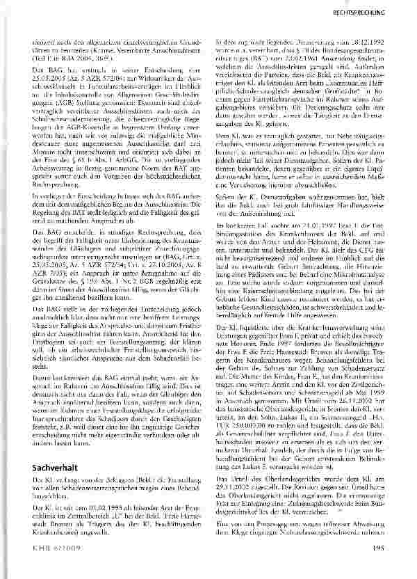 Vorschauseite 2: Freistellungsansprüche des Arbeitnehmers von Ansprüchen Dritter - Ausschlussfrist bei Kunstfehlern