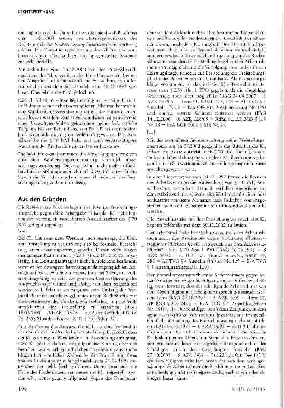 Vorschauseite 3: Freistellungsansprüche des Arbeitnehmers von Ansprüchen Dritter - Ausschlussfrist bei Kunstfehlern