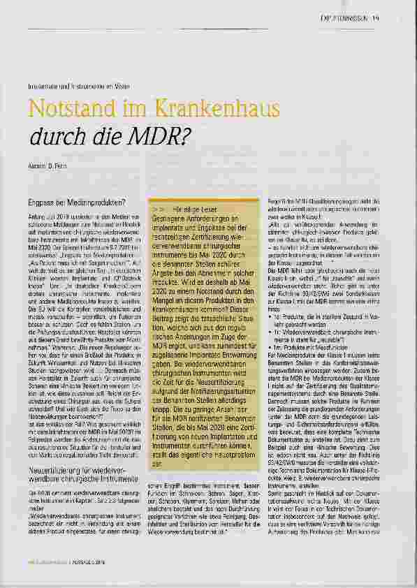Vorschauseite 1: Notstand im Krankenhaus durch die MDR?