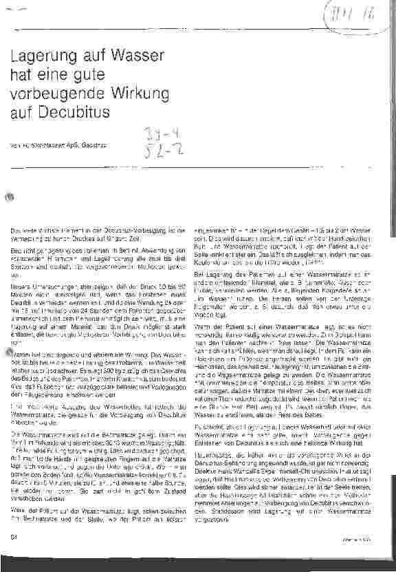 Vorschauseite 1: Lagerung auf Wasser hat eine gute vorbeugende Wirkung auf Decubitus