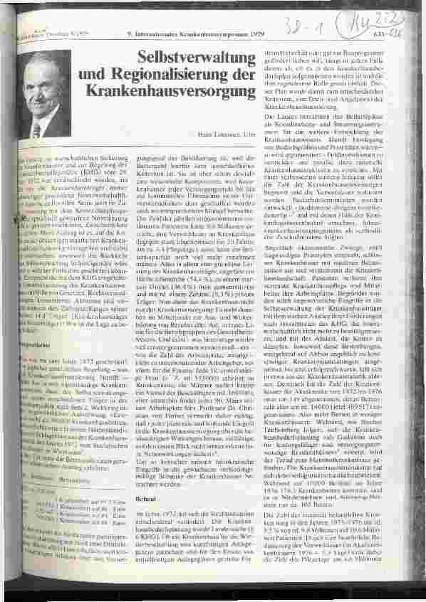 Vorschauseite 1: Selbstverwaltung und Regionalisierung der Krankenhausversorgung