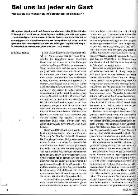 Vorschauseite 1: Bei uns ist jeder Gast Wie leben die Menschen im Felsenheim in Sachseln?