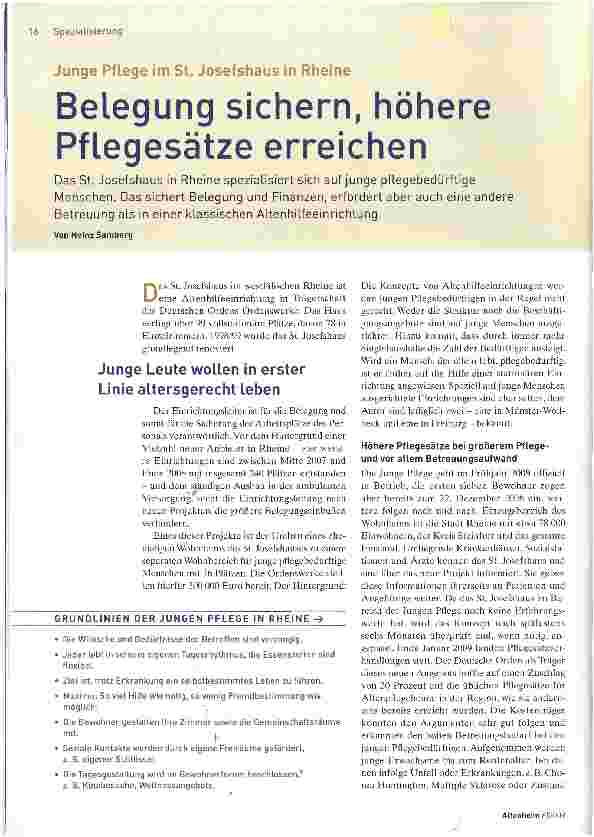 Vorschauseite 1: Junge Pflege im St. Josefshaus in RheineBelegung sichern, höhere Pflegesätze erreichen