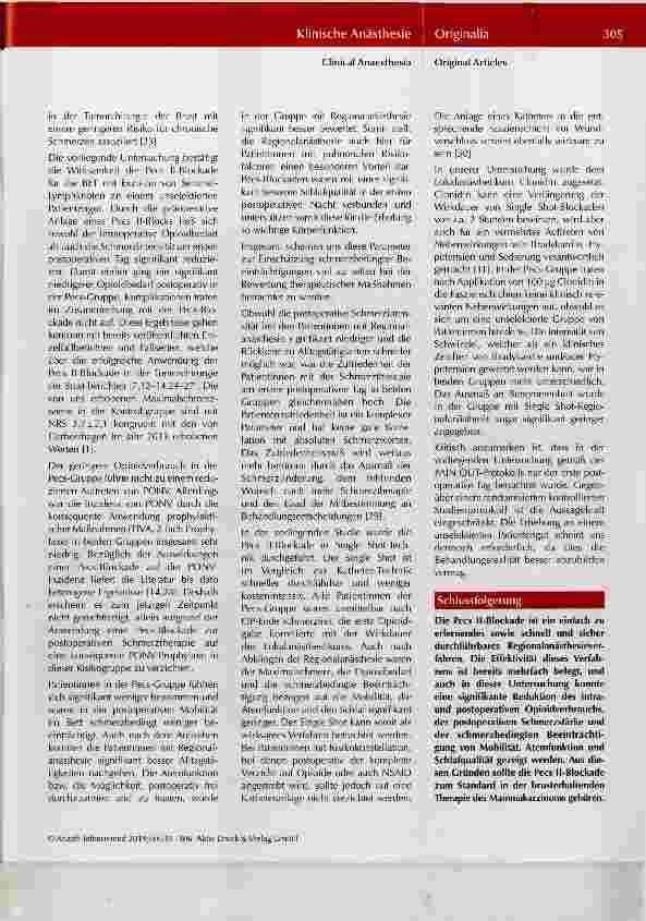 Vorschauseite 5: Der Pecs Il-Block in der Brustchirurgie bei Mammakarzinom: eine Pilotuntersuchung in der Routineversorgung